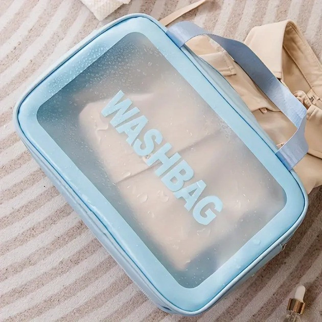 Косметичка зі штучної шкіри на 2 відділення у ванну для сухих і вологих речей, блакитна Кам'янець-Подільський - фото 4