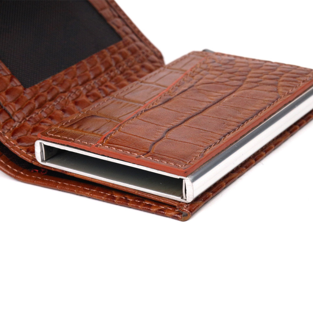 Візитниця з натуральної фактурної шкіри під крокодила KARYA 20986 Коричневий Київ - фото 5