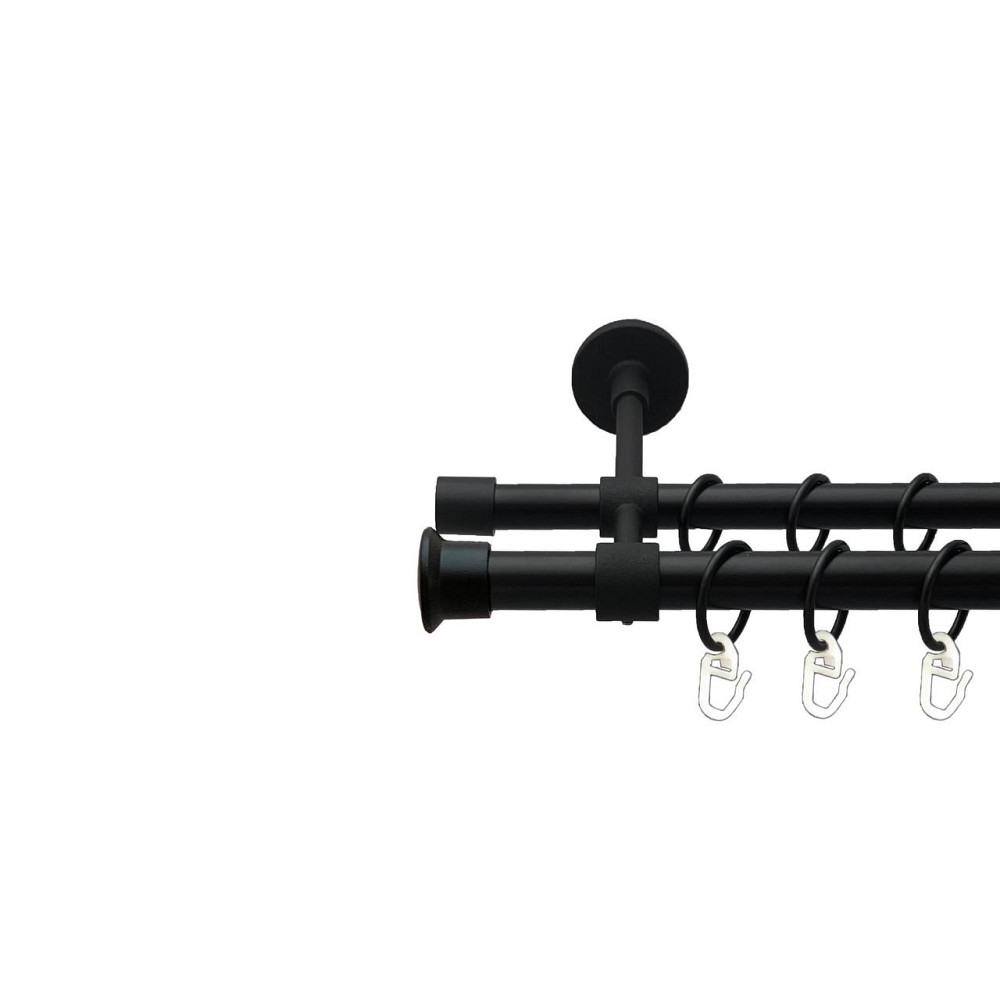 Карниз Orvit Дуо металевий дворядний закритий гладка труба кільце металеве Чорний Оксамит 19\16 мм 160 см (00-00027025) Львів - фото 1