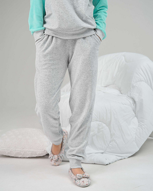 Женская пижама со штанами Nicolette Три котика - Велюр 87125 M, Бирюзовый Киев - изображение 3