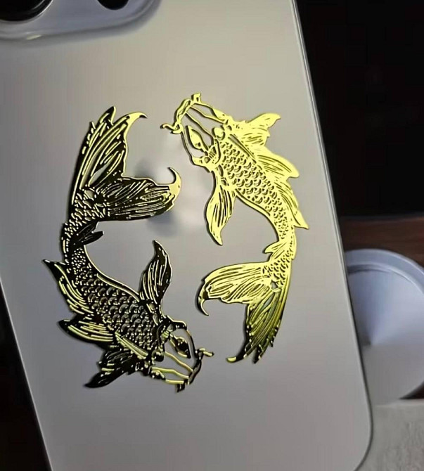 Металлическая наклейка золотые рыбы кои, декоративный стикер koi fish для телефона, ноутбука и авто Киев - изображение 2
