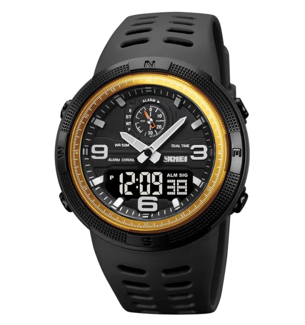 Чоловічий спортивний годинник Skmei 1655 (Чорний із золотом) Київ - фото 1