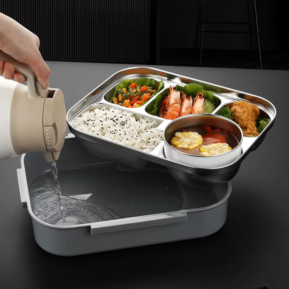 Ланч-бокс для горячей и холодной еды с контейнером из нержавеющей стали,столовыми приборами и ёмкостью для супа, чёрный Каменец-Подольский - изображение 3