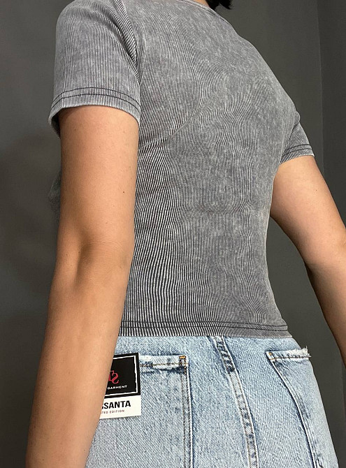 Футболка жіноча A-N 2747 варка тай-дай рубчик топ середня довжина базова one size, сірий, one size Київ - фото 9