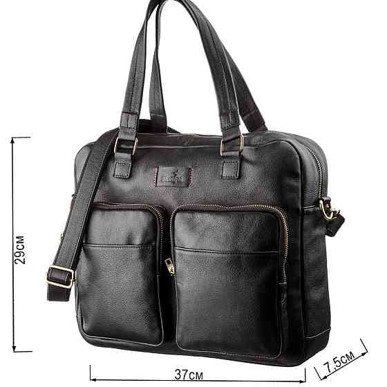 Чоловіча шкіряна ділова сумка-портфель для ноутбука SHVIGEL 19108 Чорна Київ