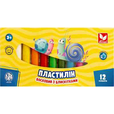 Пластилін Школярик Восковий Круглий з блискітками 12 кольорів 156 г (303107001-UA) Вінниця