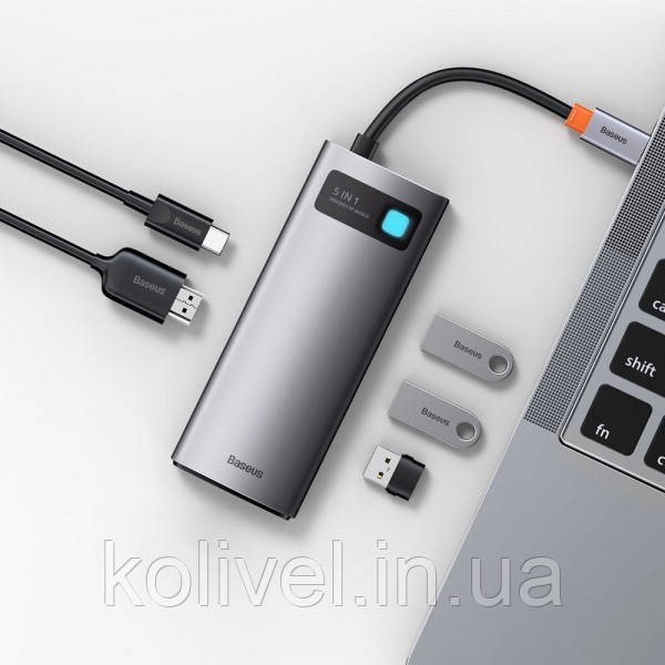 Док-станція USB3.1 Type-C --> USB Type C PD 100W/HDMI 4K 60 Hz/3*USB 3.2 Gen1/ 5in1 Baseus (CAHUB-CX0G) Київ - фото 5