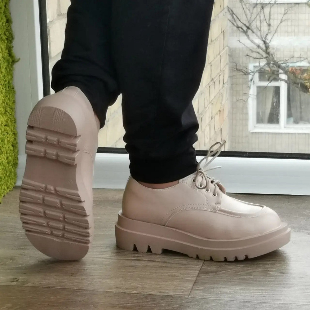 Жіночі Бежеві броги Туфлі Оксфорди Танкетка Сліпони Шкіряні Мокасини (розміри: 36,37,38,39,40,41) Дніпро - фото 6