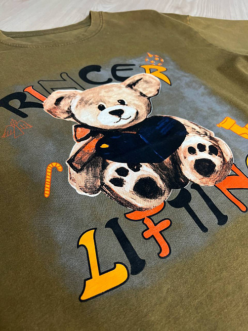 Футболка жіноча YIGOU 76 тай-дай з ведмедиком оверсайз, хакі, one size Київ - фото 14