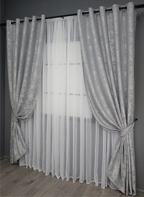 Комплект штор на люверсах VR-Textil Жакард Sultan XO № 1124ш 150х250 см 2 шт Світло-сірий (37-0022) Київ - фото 3