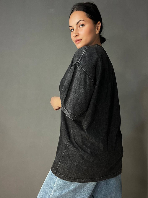 Футболка женская A-N 26089 тай-дай оверсайз с камнями буква B, черный, one size Киев - изображение 14