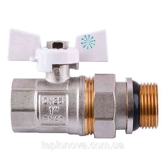 Кран кульовий прямий з американкою Q PROFESSIONAL QP003 PN40 1" антипротічка, Білий метелик Чернівці
