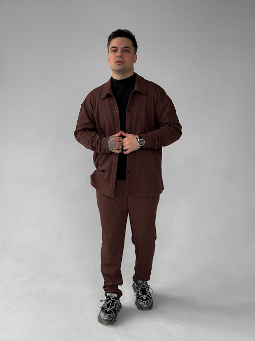 Чоловічий костюм Casual сорочка і штани Оверсайз Вафелька трикотаж весна/осінь SANE Шоколад Одеса - фото 6