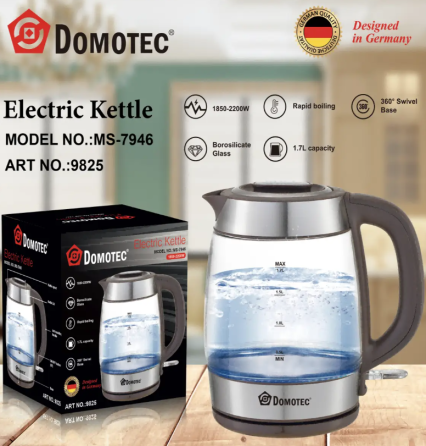 Электрочайник стеклянный Domotec MS-7946, 1,7 л, 2200 Вт, подсветка, автоотключение, стильный дизайн Киев