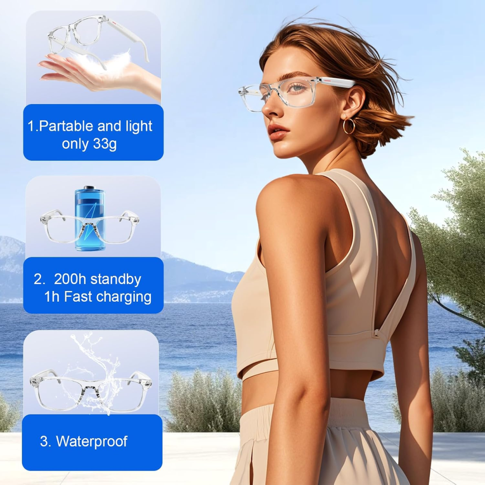 Умные AI-очки Domhong Bluetooth, перевод 164 языков, Open-Ear аудио, микрофон, Hands-Free, UV/Blue Light Киев - изображение 4