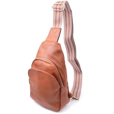 Сумка Vintage Жіноча через плече з екошкіри з акцентом на текстильну лямку Руда (22780) Вінниця - фото 1