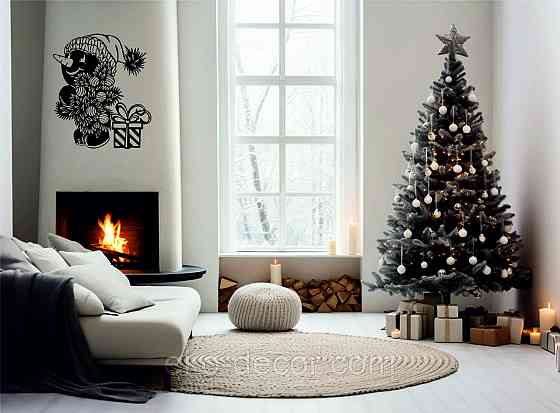 Декоративное настенное Панно «Снеговик», Декор на стену 90*76 см, Черный Киев