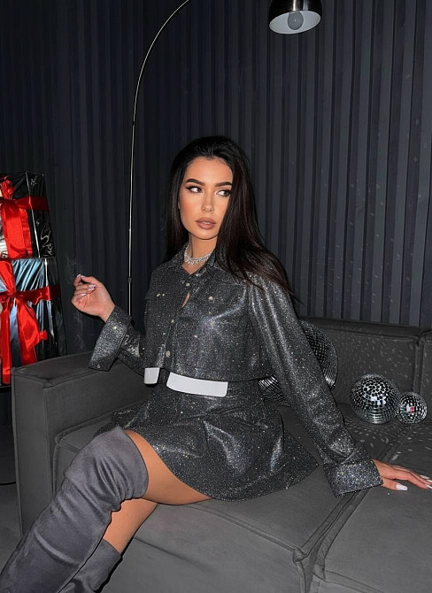 Жіночий святковий блискучий костюм-двійка: жакет і спідниця з шортами Графіт, 46/48 Одеса - фото 5