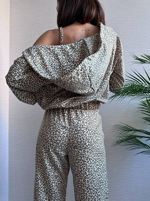 Жіночий леопардовий костюм-трійка з подвійним капюшоном двонитка Беж, 42/44 Одеса - фото 7