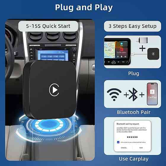 Бездротовий адаптер Carplay NHOPEEW для iPhone, карплей перетворює дротове з'єднання на бездротове в авто, з Wi-Fi Bluetooth Київ