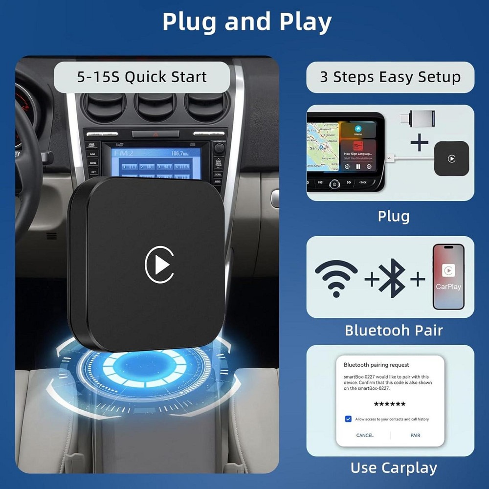 Бездротовий адаптер Carplay NHOPEEW для iPhone, карплей перетворює дротове з'єднання на бездротове в авто, з Wi-Fi Bluetooth Київ - фото 3