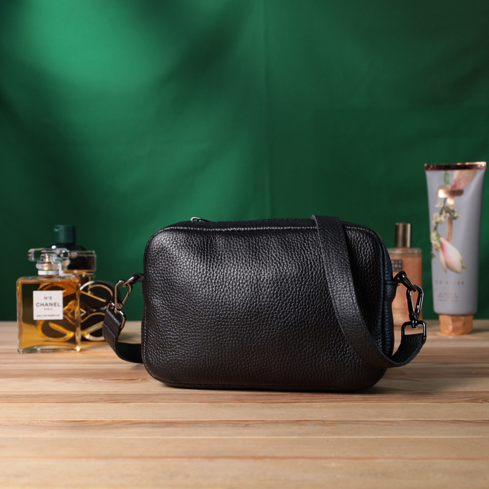 Класична сумка крос-боді із зернистої натуральної шкіри Shvigel 22842 Чорна Київ - фото 9