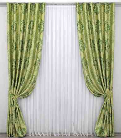 Комплект готовых штор VR-Textil Блэкаут-софт Корона № 1279ш(Б) Оливковый с зеленым 100х270 см 2шт (31-778) Киев