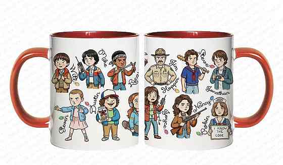 ☕ Кухоль з головними героями серіалу «Дуже дивні справи» (Stranger Things) Білий з червонім Одеса