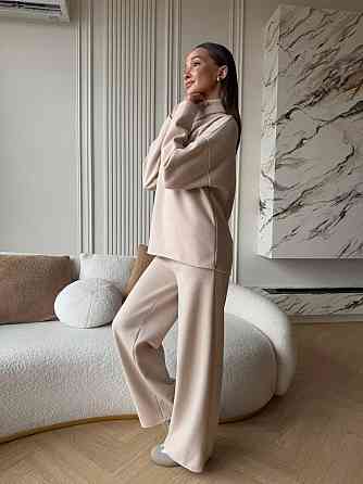 Женский базовый костюм двойка: свитер и брюки турецкая вязка Бежевый, 48/52 Одесса