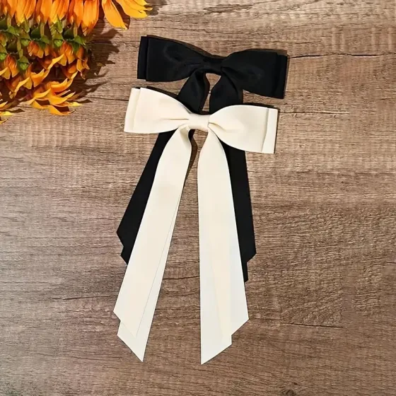 Набор заколок-бантов для волос 4 шт – большие атласные банты на металлической заколке-автомат, 21×12 см Киев