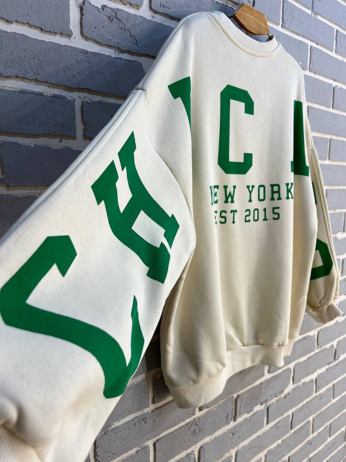 Свитшот женский DAVRAS 8174 оверсайз удлиненная надпись на спине CHICAGO утепленный на флисе one size молочный, молочний, one size Киев - изображение 2