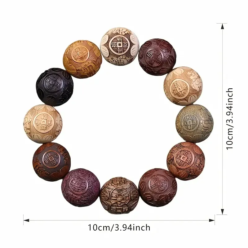 Браслет «Счастливые Деньги» — натуральное дерево, бусины 20 мм, гравировка монет, на резинке, унисекс Киев - изображение 9