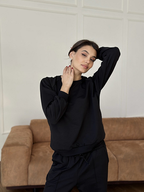 Жіночий спортивний костюм із широкими штанами Чорний XL/XXL Харків - фото 1