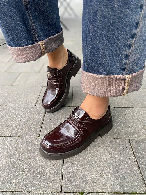 Notta bene Топсайдери жіночі з натуральної лакованої шкіри на низькому ходу шоколадні демісезон Коломия - фото 10