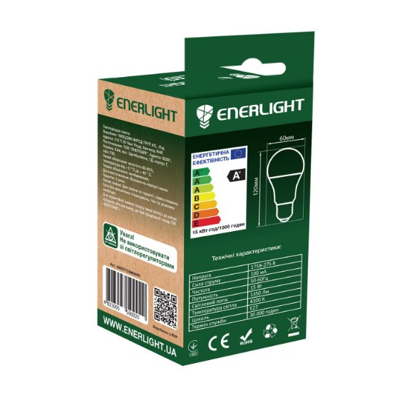 Лампа A60 15W E27 4100К 175-250V LED Enerlight Житомир - изображение 5