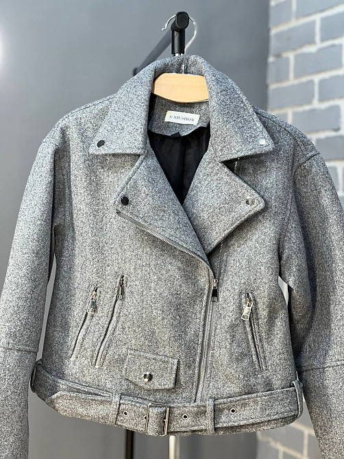 Куртка жіноча A-N 2428 косуха пальто блискавка ремінь сіра, сірий, M Одеса - фото 8