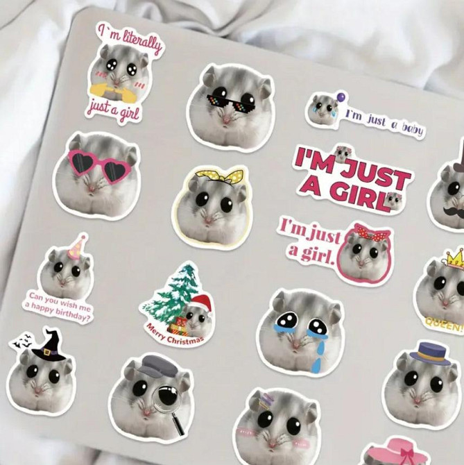 Набір із 50 стікерів "Сумний Хом'як Мем", Водонепроникні вінілові естетичні наклейки з хом'яком. Київ - фото 1