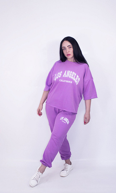 Костюм женский летний (футболка+штаны) трикотажный Сиреневый M-L Харьков - изображение 1