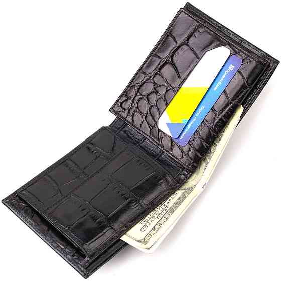 Модний гаманець для чоловіків з натуральної шкіри з тисненням під крокодила CANPELLINI 21925 Чорний Київ