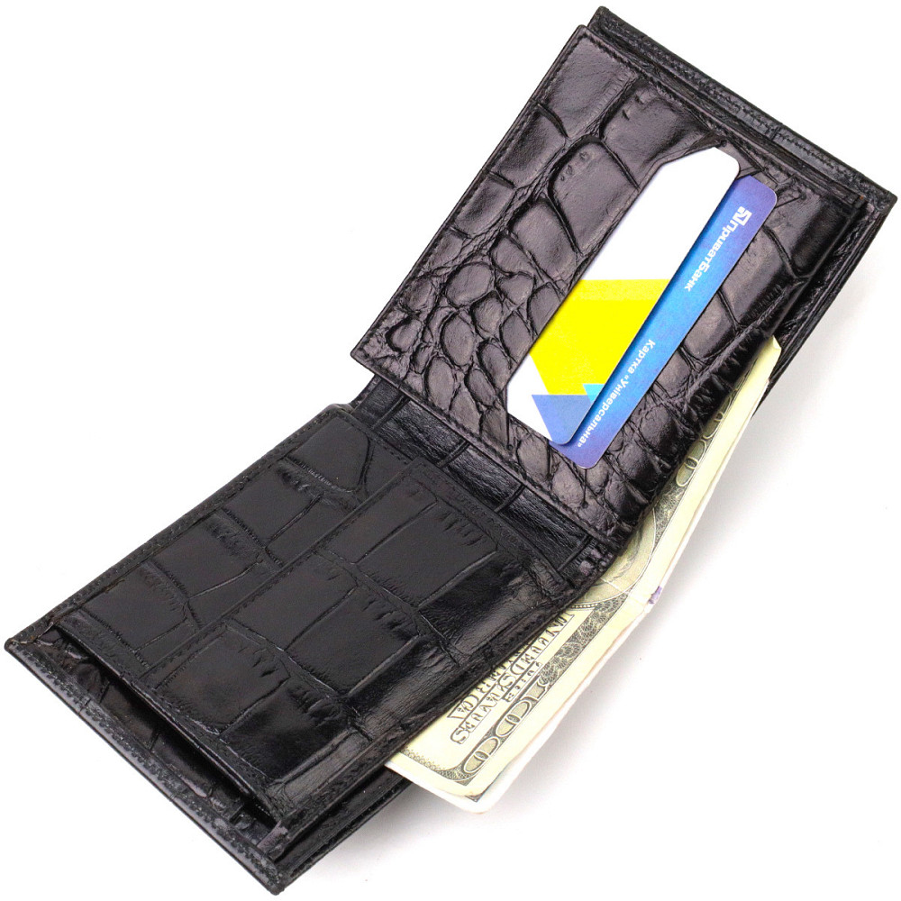 Модний гаманець для чоловіків з натуральної шкіри з тисненням під крокодила CANPELLINI 21925 Чорний Київ - фото 6