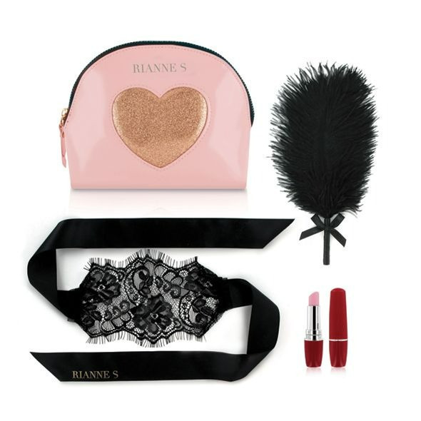 Набір у сумочці вібратор-помадка, пір'їнка та маска Rianne S Essentials Kit d'Amour Roze/Goud Sex Aura Київ - фото 1