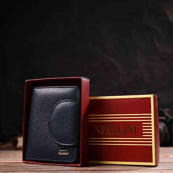 Удобное женское портмоне среднего размера из натуральной зернистой кожи Синее (CANPELLINI) Киев