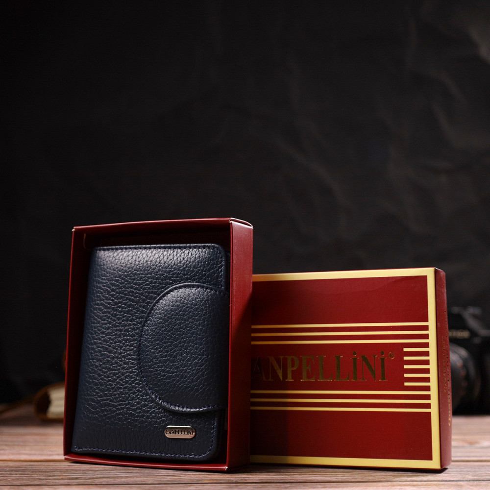 Удобное женское портмоне среднего размера из натуральной зернистой кожи Синее (CANPELLINI) Киев - изображение 4