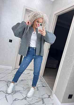 Кардиган в'язаний із капюоном на блискавці толстовка Сірий Київ