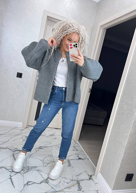 Кардиган вязаный с капюшоном на молнии толстовка Серый Киев - изображение 5