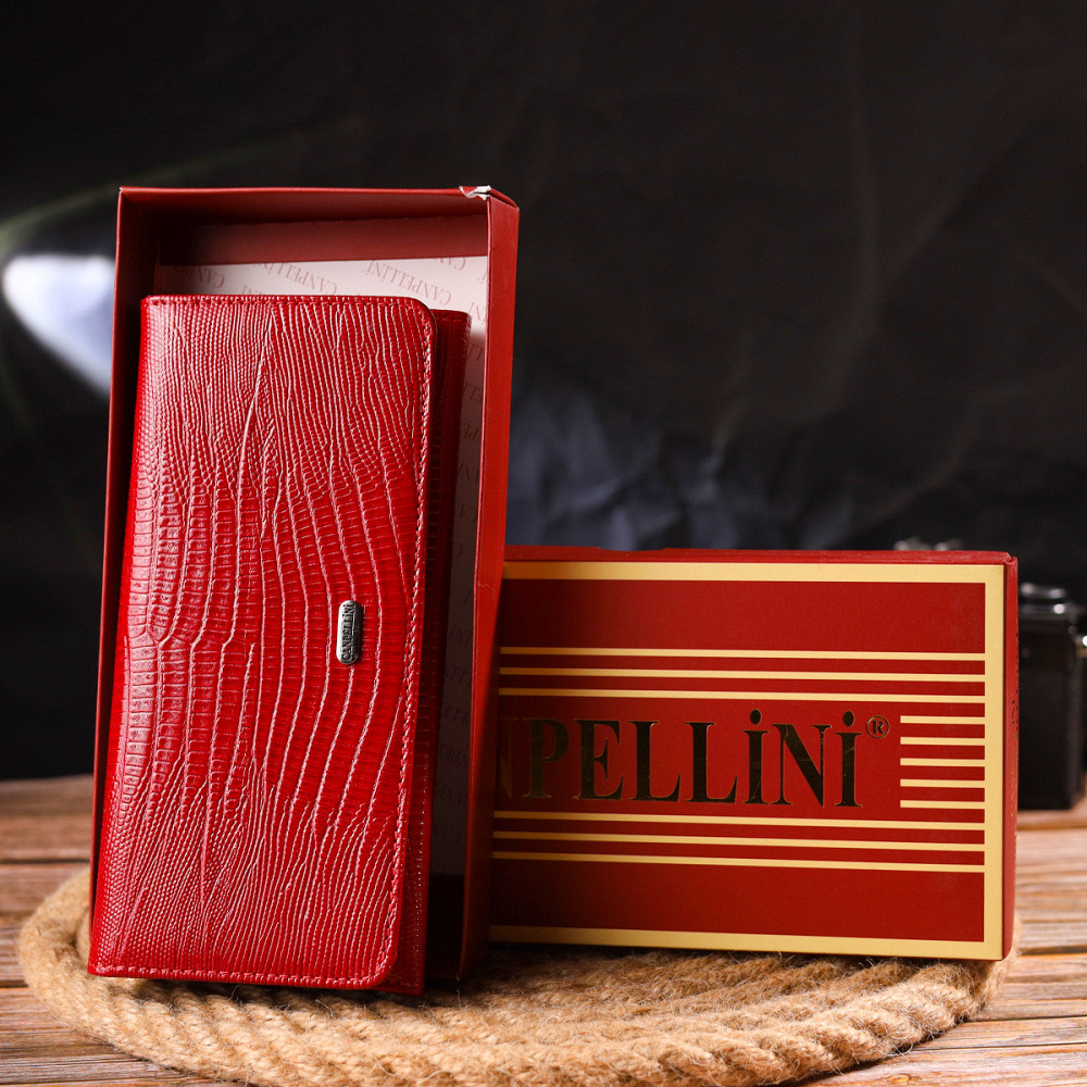 Лакований гаманець для жінок із натуральної фактурної шкіри CANPELLINI 21609 Червоний Київ - фото 1