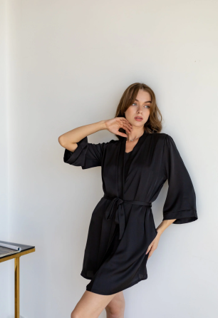 Шелковая ночнушка с халатом Черный 54/56 Харьков