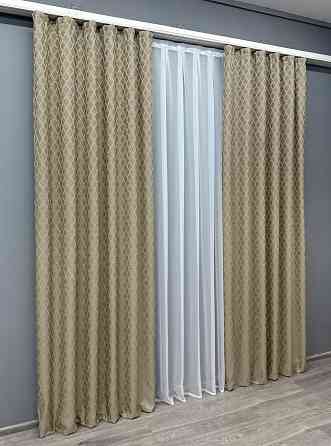 Комплект готових штор VR-Textil Жакард RUBI № 1760ш Сіро-бежевий 150х300 см 2 шт (33-0719) Київ