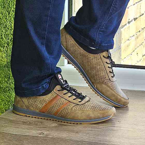 Мужские Мокасины Летние Бежевые Туфли Сеточка Коричневые Светлые (размеры: 40,41,42,43,44,45) - 216-3 Днепр