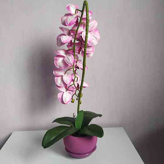 Штучна латексна орхідея VIP у бузковому керамічному кашпо на одну бузкову гілку Дніпро